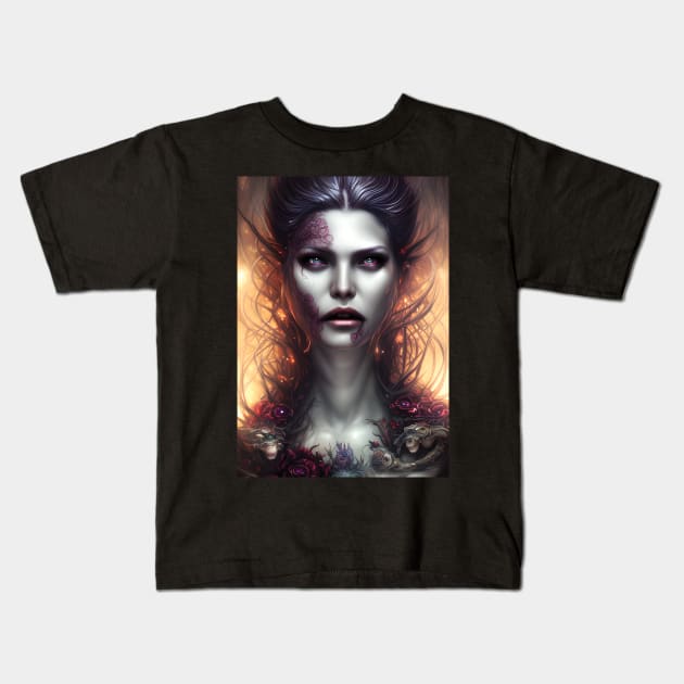 Mysterious Gothic Woman | Gothic Aesthetic | Beautiful Vampire Woman Kids T-Shirt by GloomCraft